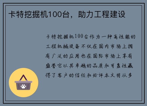 卡特挖掘机100台，助力工程建设