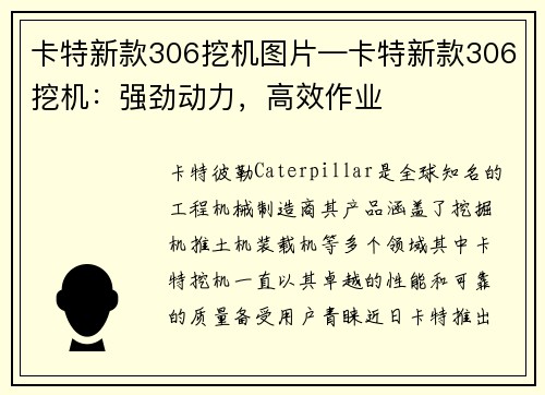 卡特新款306挖机图片—卡特新款306挖机：强劲动力，高效作业